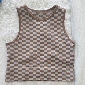 Aura Brown and White Checkered Camisole